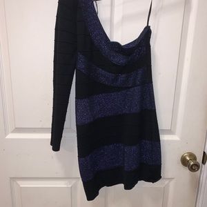 One shoulder long sleeve body con mini dress